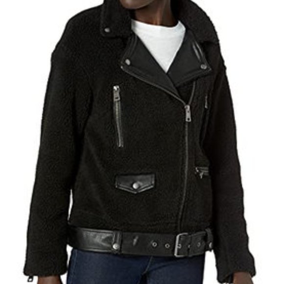 Levi's Faux Leather Trimmed Sherpa Moto Jacket Black Size Large